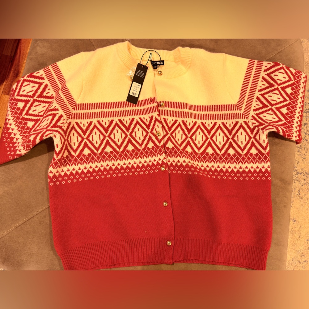 Red and white winter Cardigan